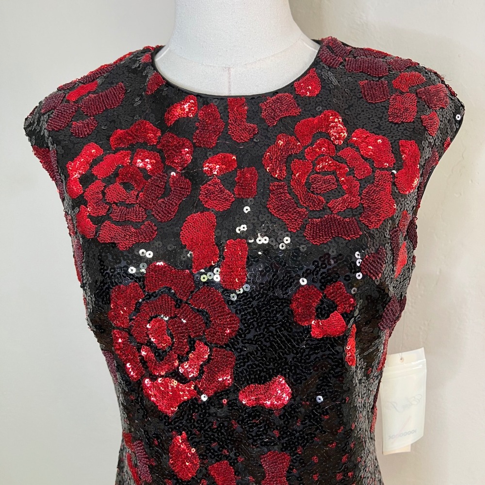 Eliza J Sheath Dress Rose Allover Sequin Ombre Size 6 Black Red Floral New - Picture 2 of 10